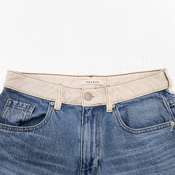 PacSun Two Toned Mom Short Denim Shorts Blue Cream Contrast Shorts Size 26 - Picture 2 of 7